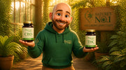 Master Buddy hero image in definitive 3D CGI Pixar/Disney style, bald with a neat brown chinstrap beard, balancing CBD and TH
