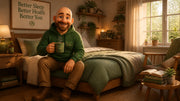 Buddy relaxing in a cozy bedroom setting, ready for a good night