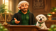 Buddy, wearing his recognisable green hoodie beneath a barrister’s gown, explains the law beside Ivy in a warm, wood-panelled