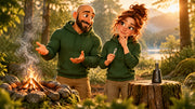 Buddy and Mary-Jane compare a small campfire with a dry-herb vaporiser in a forest clearing