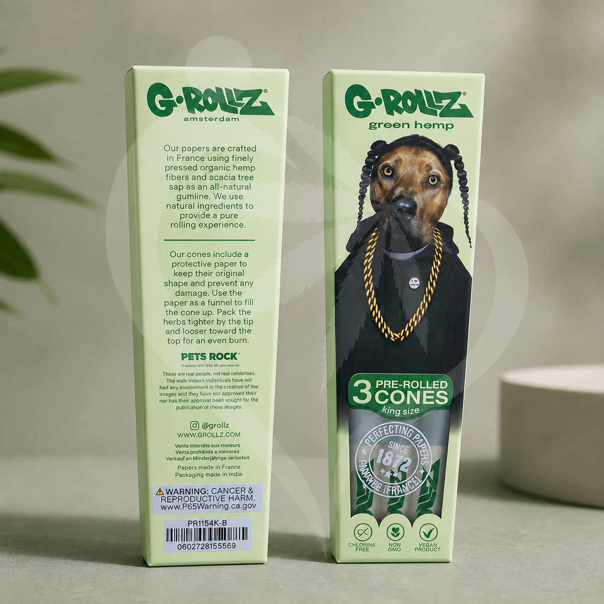 G-Rollz Pets Rock 'Rap' Organic Green Hemp King Size Cones