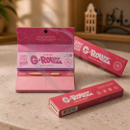 G Rollz Pink Lightly Dyed Kingsize Papers + Tips